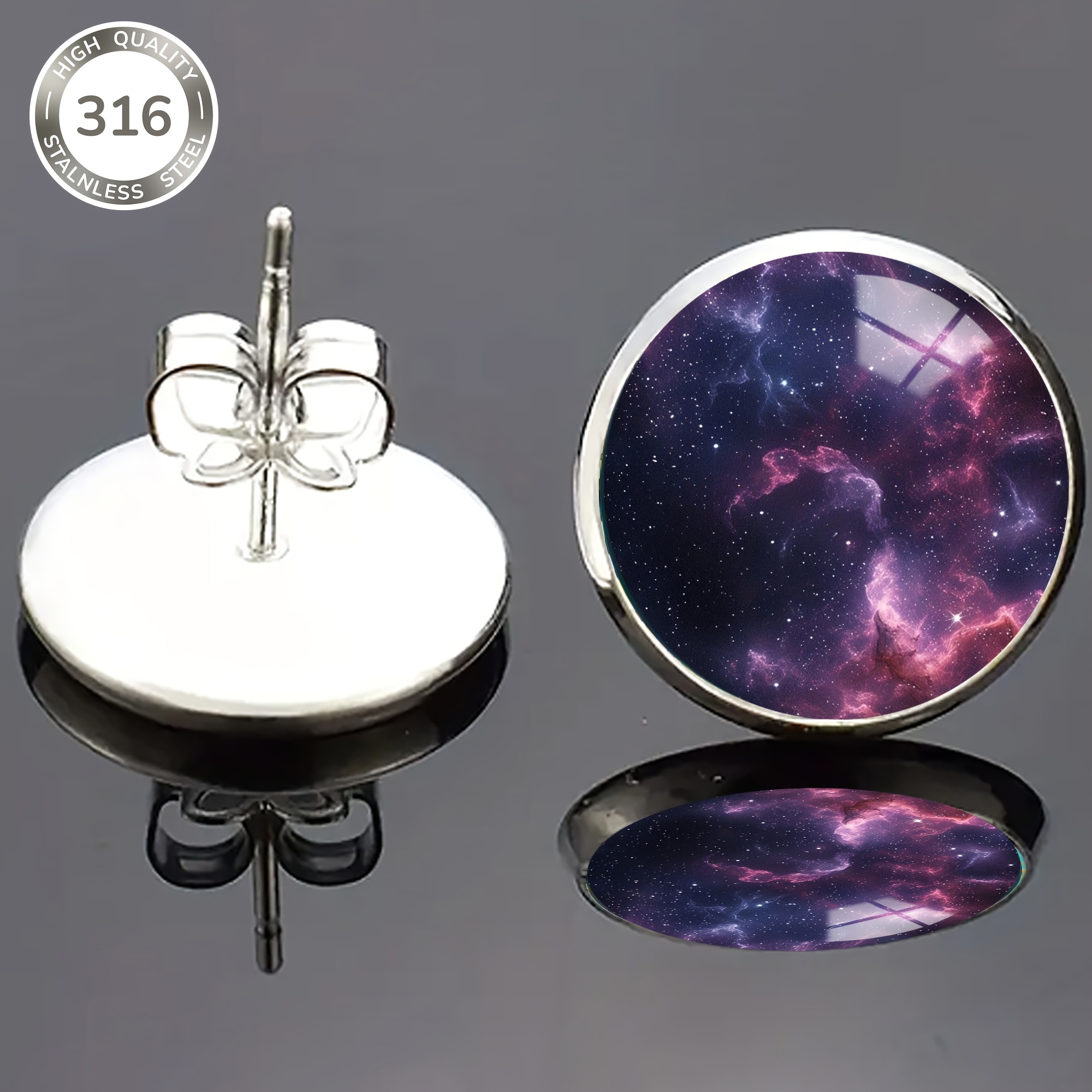 Cosmic Nebula Pattern Stainless Steel Earrings for Daily Wear